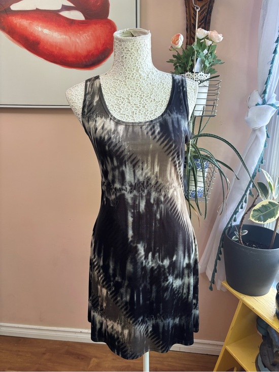 Vintage Dresses & Skirts - Vintage Black and Gray Tie-Dye Mini Dress